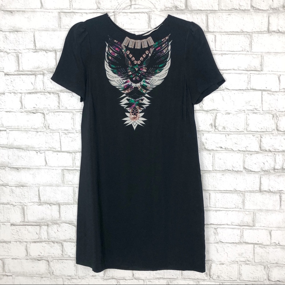 TWELTH STREET CYNTHIA VINCENT Firebird Print Silk Tunic Mini Dress Black Small S - Picture 2 of 5